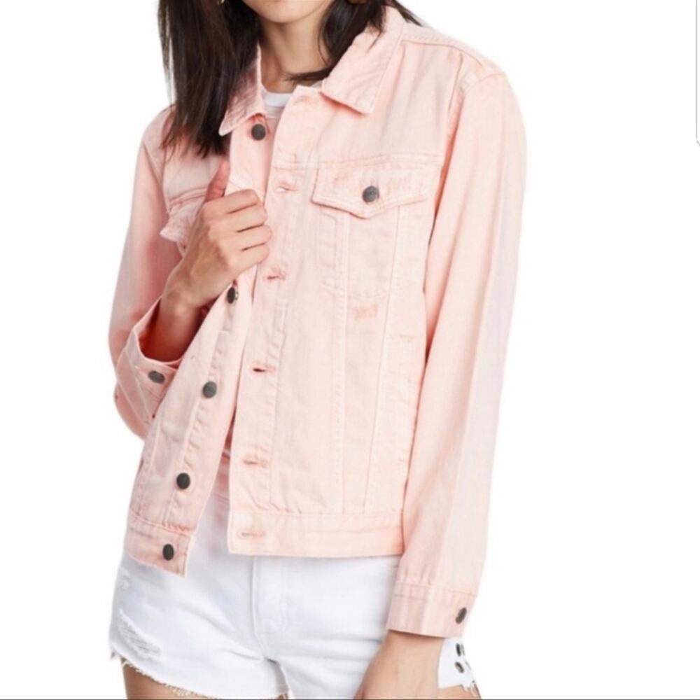 NEON BLONDE Pink Quartz Denim Jacket NWT Distressed Trucker Medium Statement